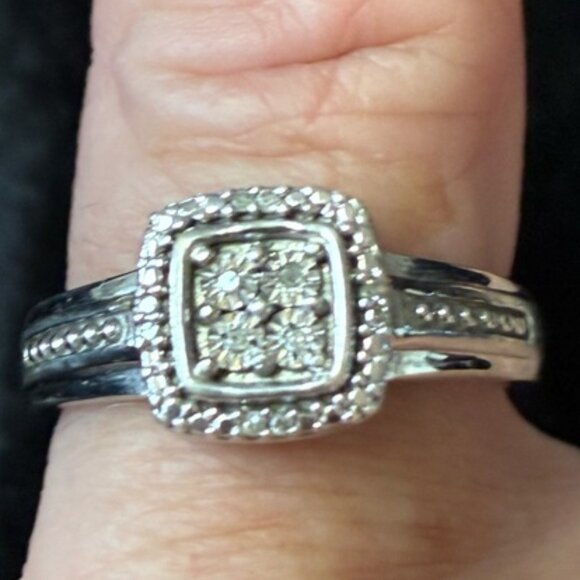 Sterling Silver 925 Quad CZ Diamond Ring Size 6 - Picture 7 of 11